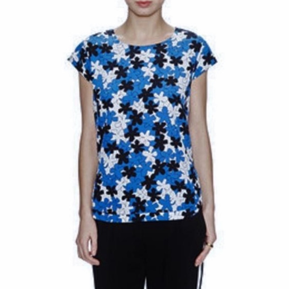 DIANE VON FURSTENBERG DVF blue floral America embellished silk top 6